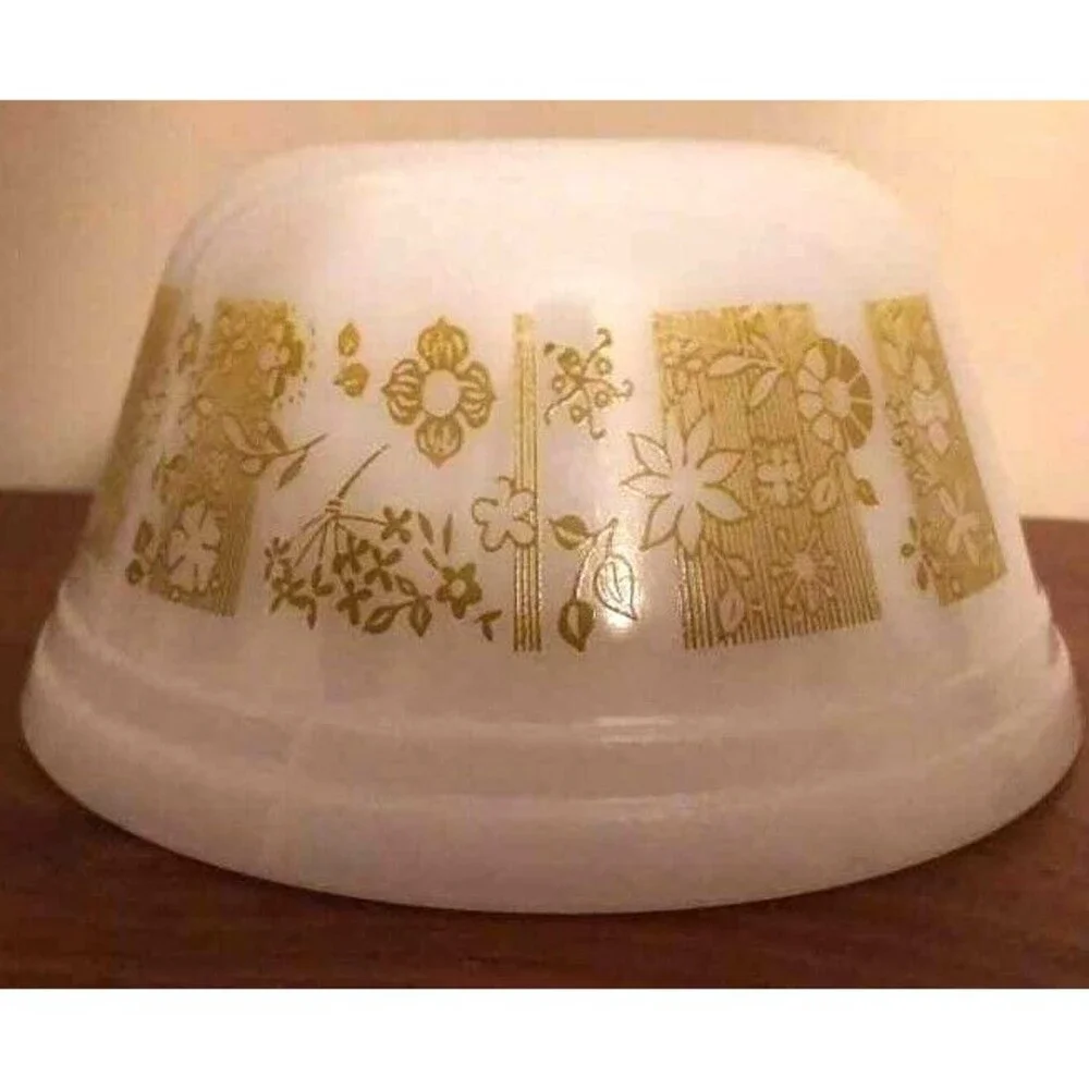 Federal Glass Mixing Bowl VTG 70s Avocado Green Tropical Floral 6